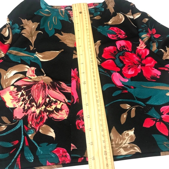 Shein Floral Open-Front Cropped Cardigan – Black Multicolor - Picture 6 of 14
